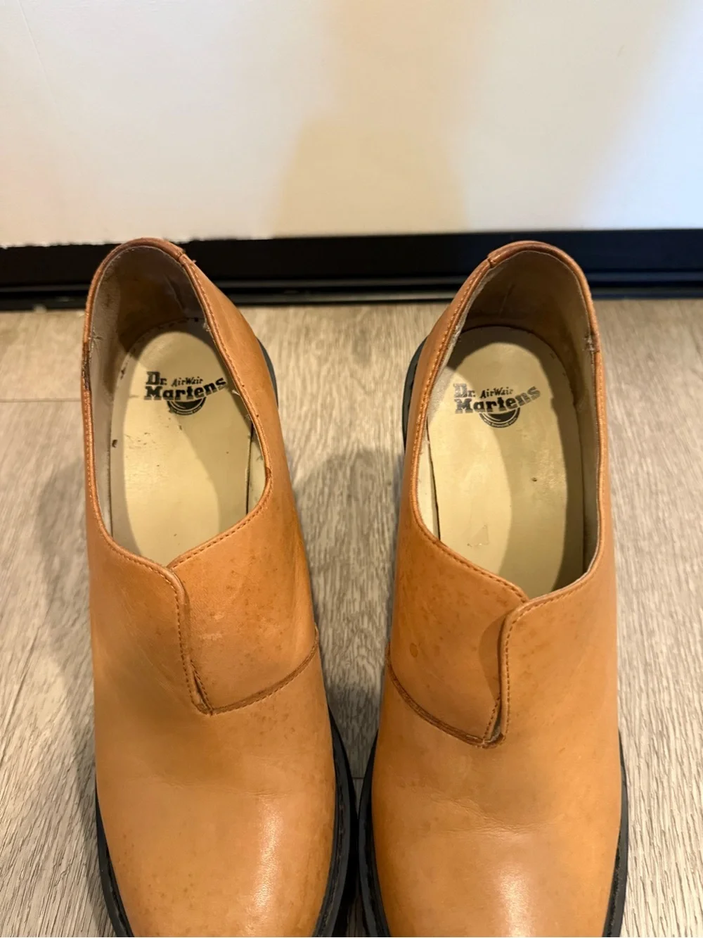Dr. Martens Cordelia Women’s Tan Leather Slip-On Platform Clogs with Black Sole
